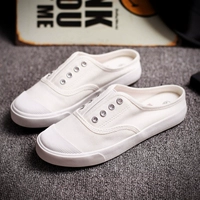 Beierxia Новые белые туфли холст-тапочки для девочек корейская повседневная обувь с плоскими ленивыми людьми без каблуков Полупредоносные туфли.