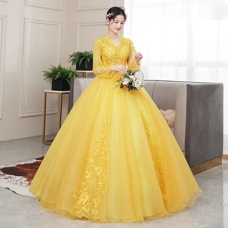 彩纱婚纱学生艺考礼服舞台独唱蓬蓬裙年会主持晚礼服长款演出服女