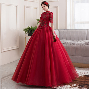 晚礼服女 蓬蓬裙长款 彩纱婚纱新款 主持人演出学生声乐独唱艺考服装