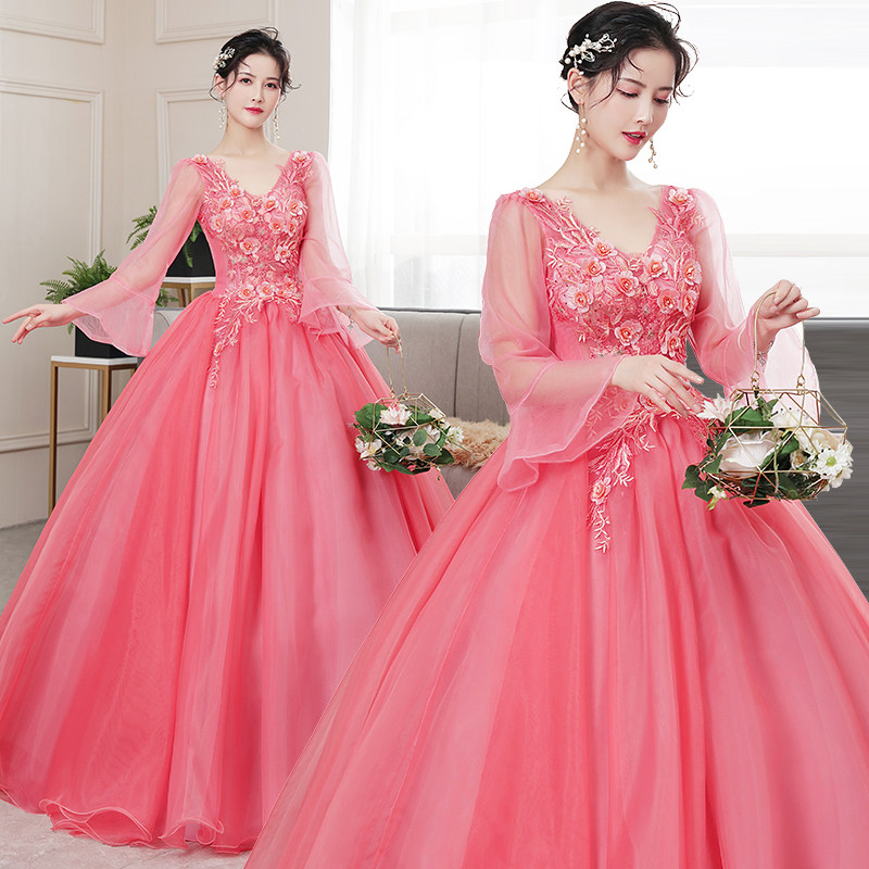 彩纱婚纱学生艺考礼服舞台独唱蓬蓬裙年会主持晚礼服长款演出服女