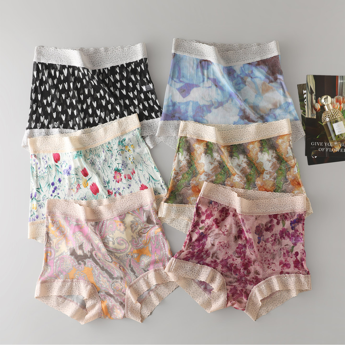 100%桑蚕丝网眼印花内裤女