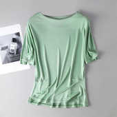 宽松舒适遮肉显瘦真丝纯色短袖 天然桑蚕丝五分袖 版 蝙蝠衫 T恤女
