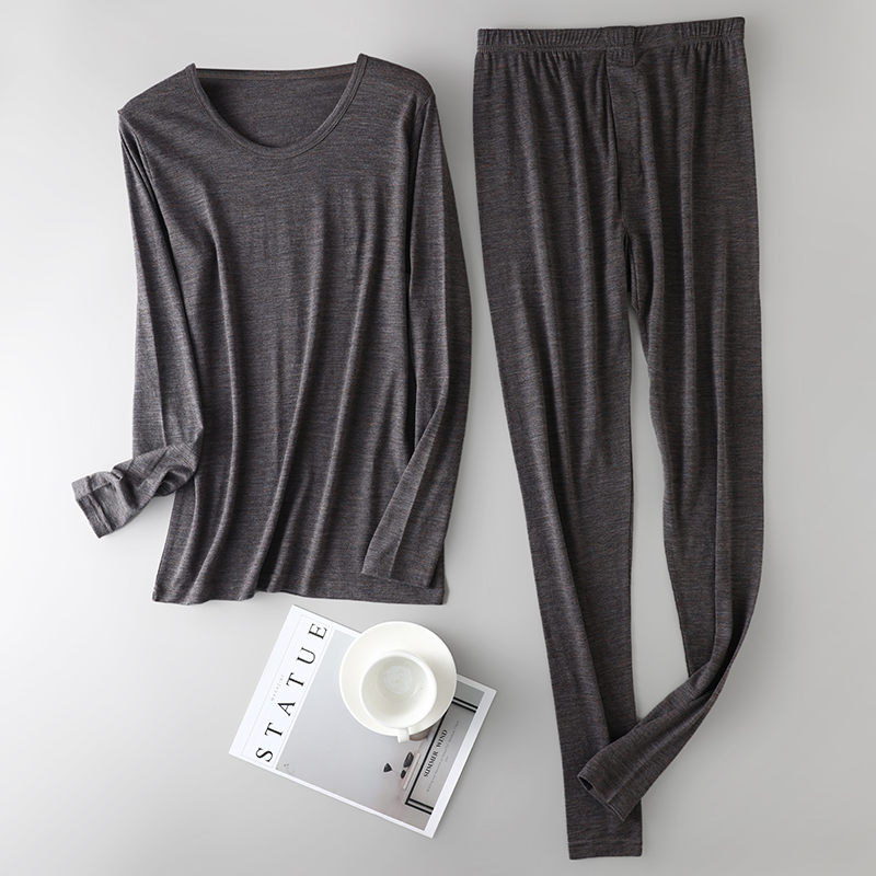 秋冬100%细羊毛男士保暖内衣套装