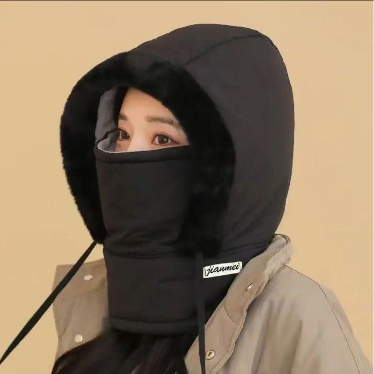 新款保暖雷锋帽围脖帽男女冬骑行加厚防风护脖毛绒帽防寒套头帽