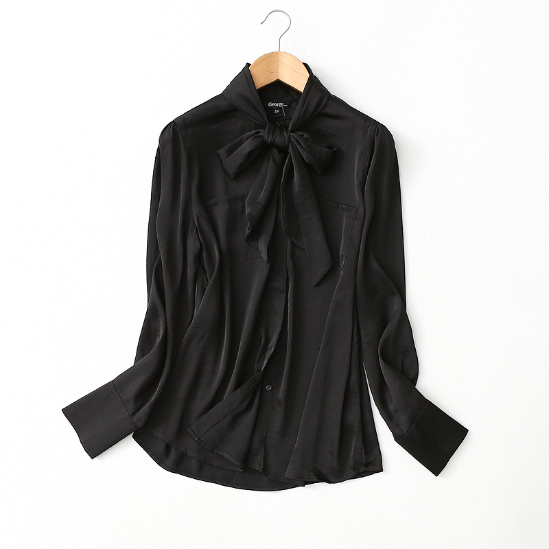 外贸原单飘带缎面衬衫