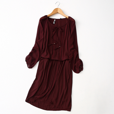 气质优雅蕾丝勾花长袖雪纺连衣裙