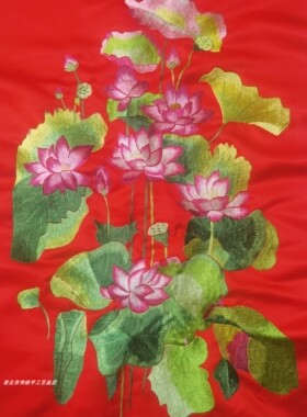 荷花衣服布料手工刺绣特色礼品