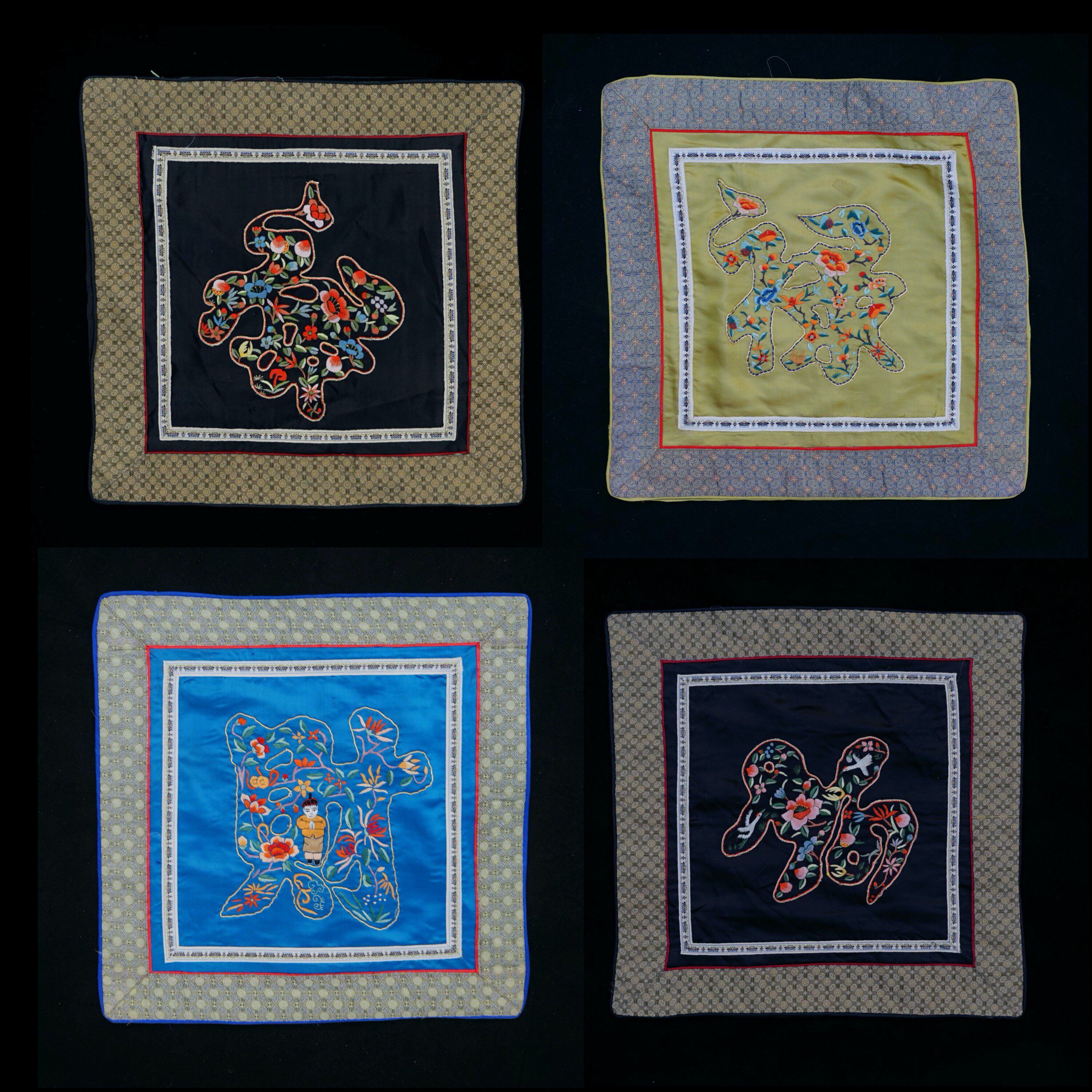 福绿寿图中式家具装饰靠垫椅垫坐垫京绣纯手工刺绣特色礼品老绣片