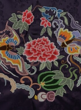 打籽绣马面喜相逢蝴蝶牡丹福瓜京绣特色礼品手工绣品老绣片衣服包