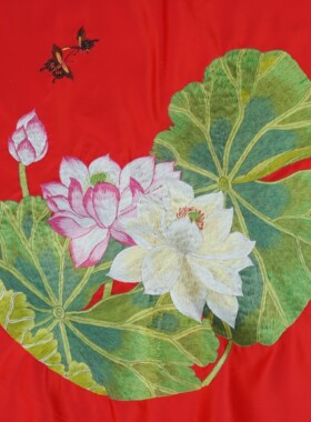 荷花图莲花图装饰画手工绣品民族风京绣手工刺绣diy衣服改造布料