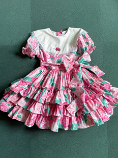 size 6X  圆舞曲大裙摆娃娃裙 粉绿色花柄 很适合春夏季节