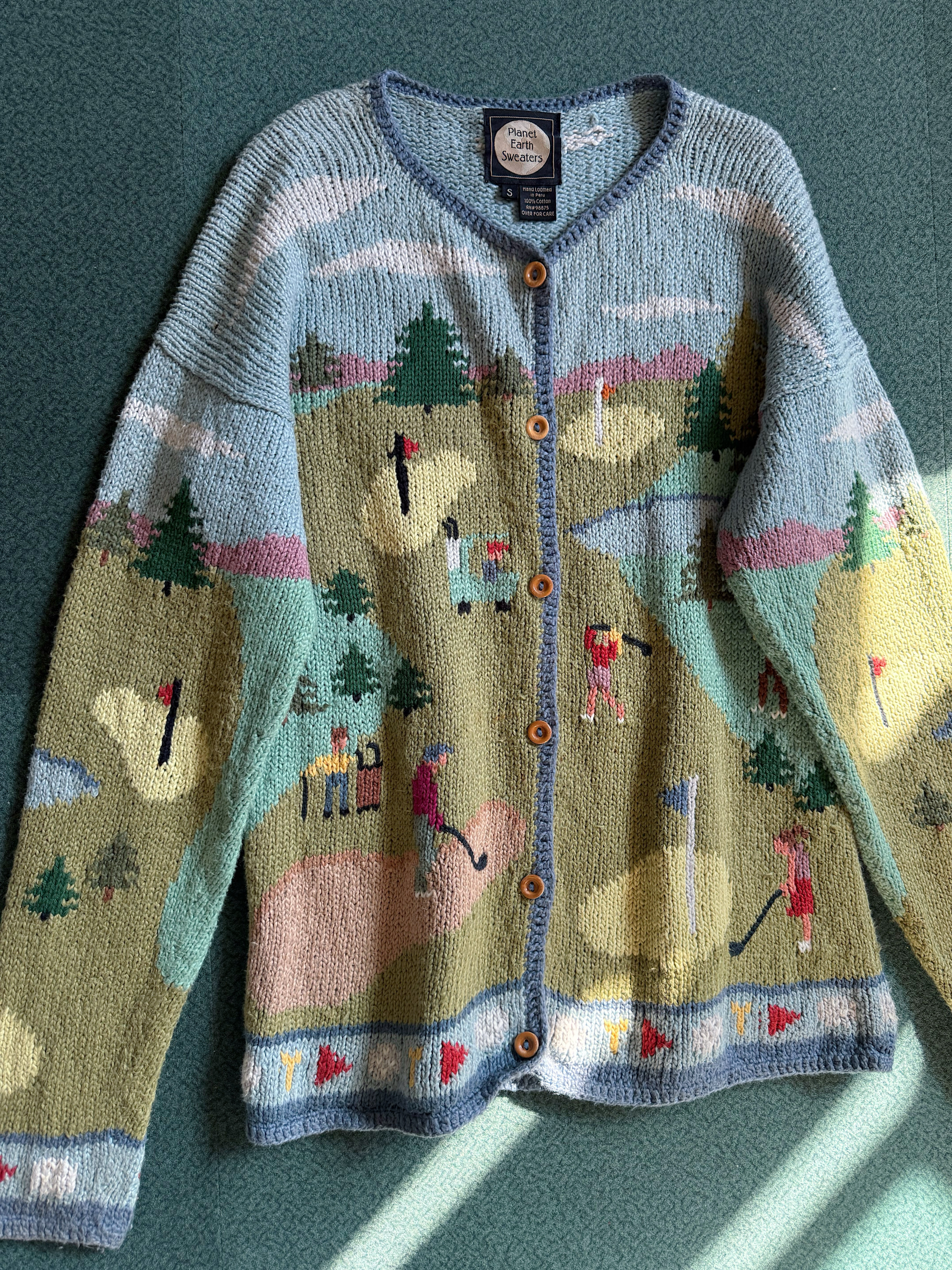 Planet Earth Sweaters/ hand by Peru 有趣高尔夫图腾刺绣Knit