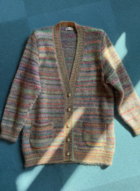 Nikke Knit｜ 柔软的马海毛彩色条纹杂线外套 1980s产 （日本制）