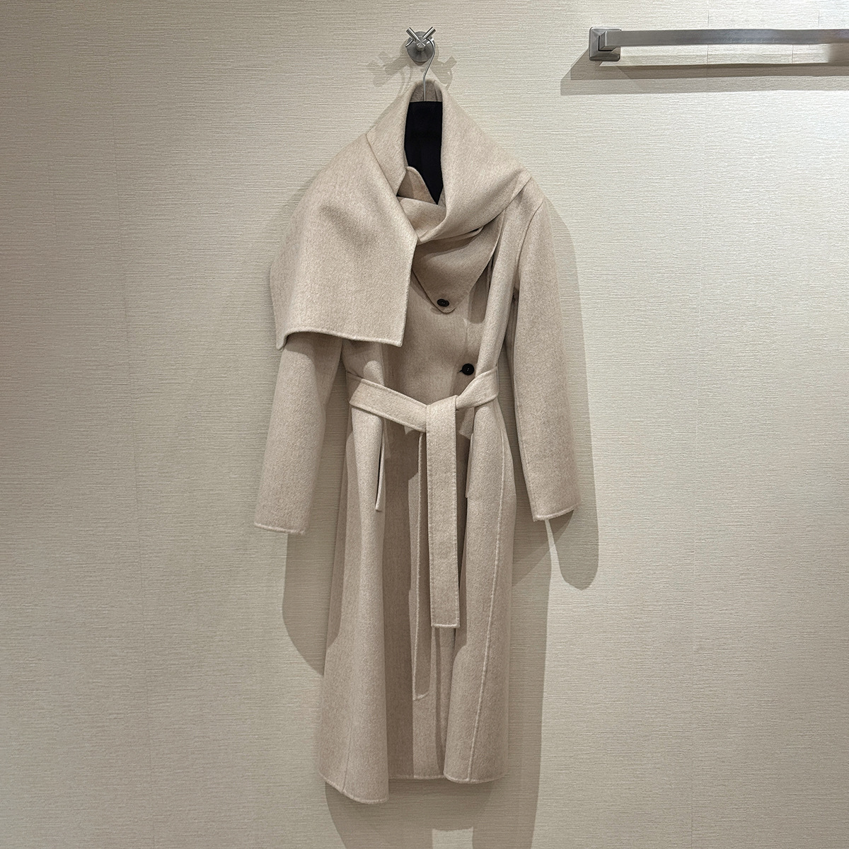 c曼蒂m哥2伦b布秋冬新围巾领大衣双面山羊绒水波纹女绵羊毛呢外套