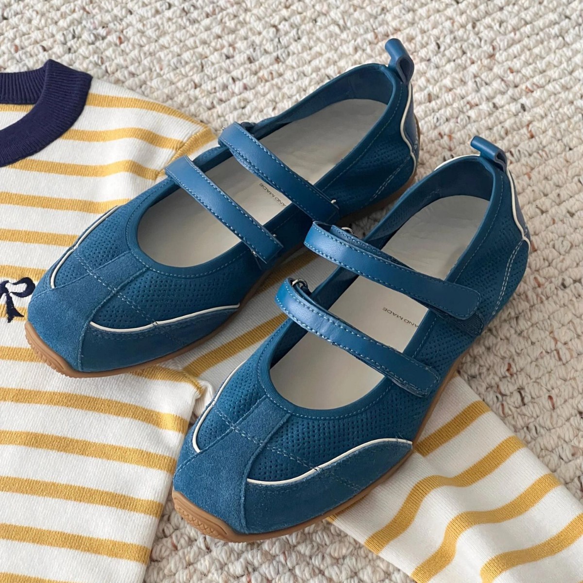 牛皮版~2025新款圆头平底鞋双条带运动风玛丽珍简约撞色休闲单鞋