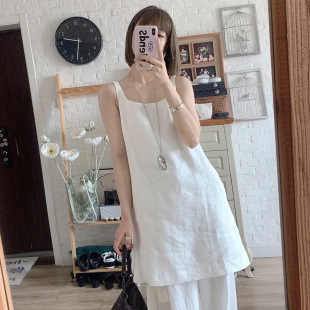 日系杂志2026新品净版经典A型设计感小众亚麻吊带连衣裙女夏