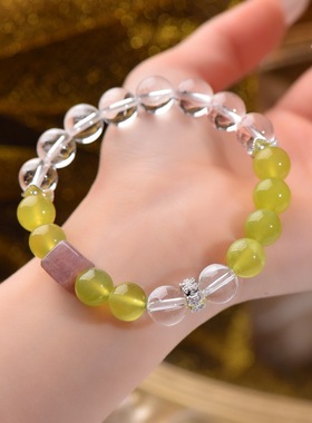 青提奶盖天然水晶手串手链国风粉水晶白水晶绿猫眼天然手链
