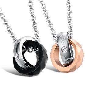 玫瑰金色情侣项链水钻