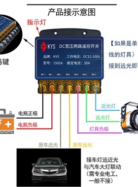 两路12V24V直流大功率遥控开关超亮远近光灯LED电机正反转开关