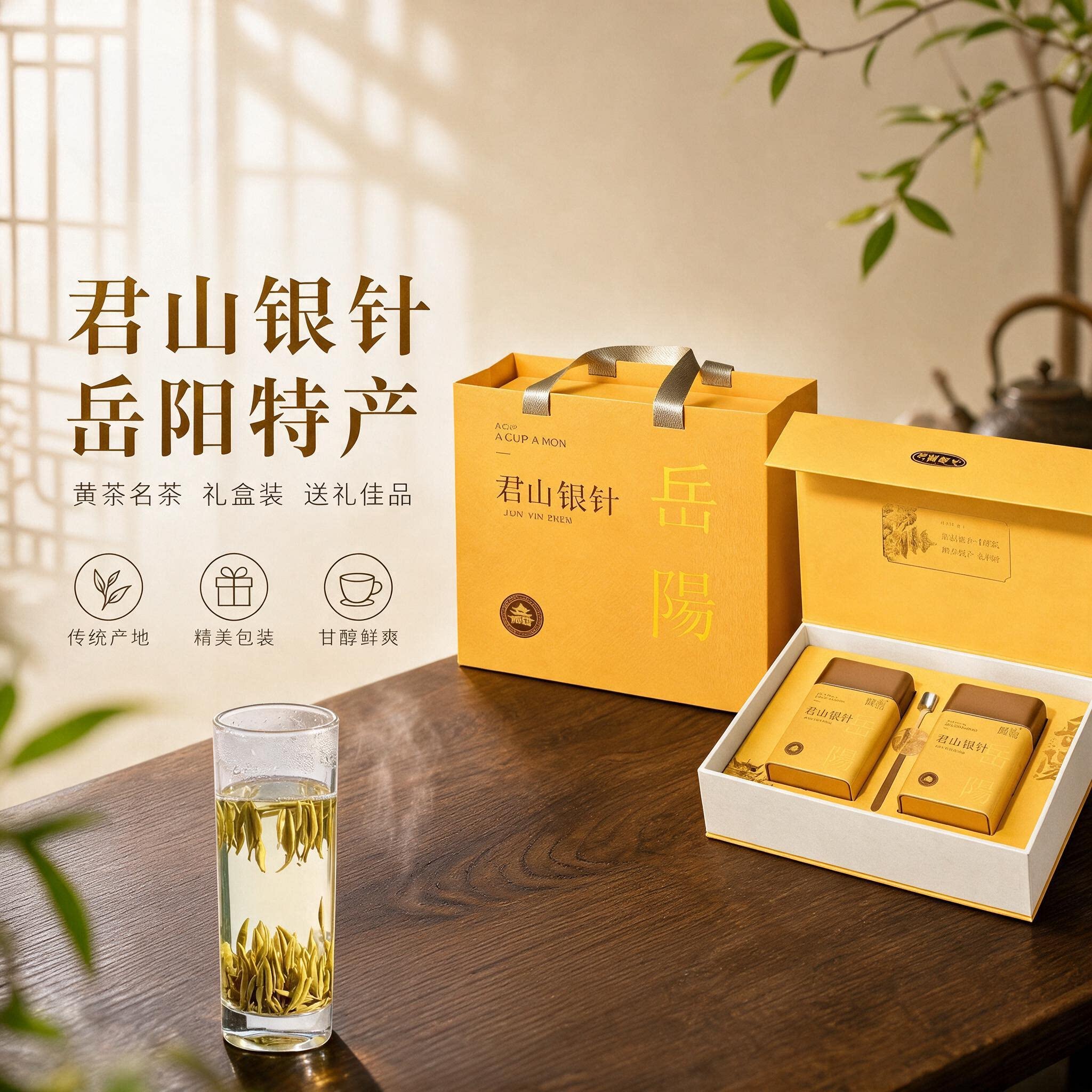 岳阳黄茶特级君山银针茶叶礼盒图片