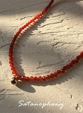 复古红玛瑙切面珠链叠戴项链S925