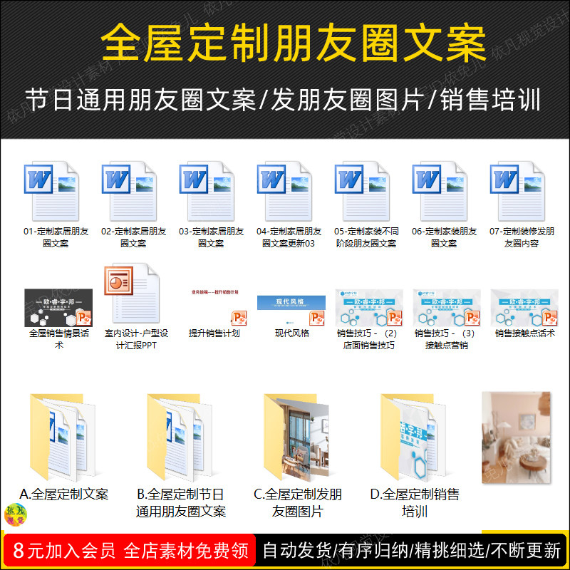 全屋定制文案销售话术资料家装家居家具衣柜图片朋友圈推广素材图片