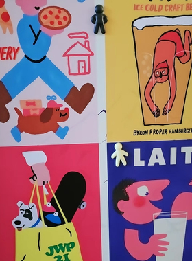 happy time冰箱装饰画多巴胺餐厅厨房墙面贴画酒吧咖啡店海报