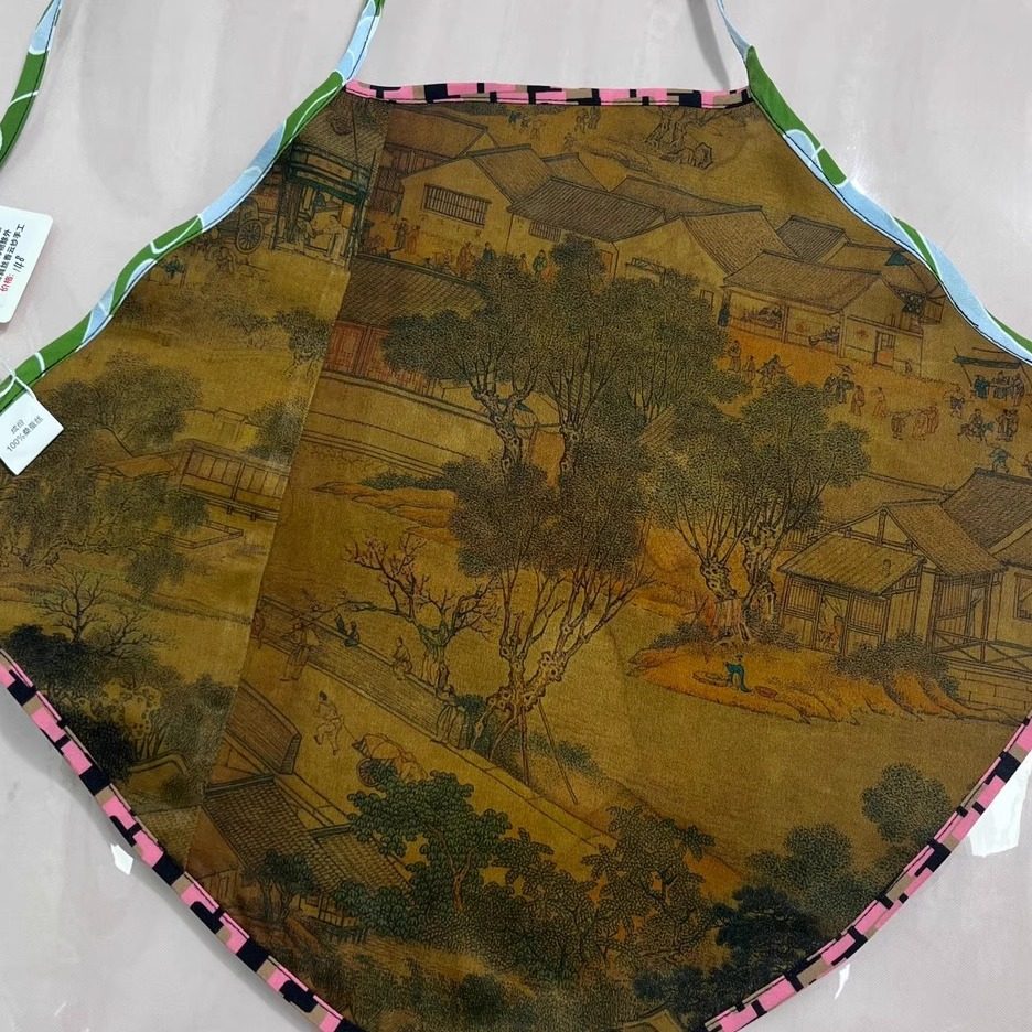 100%桑蚕丝香云纱小重缎拼接肚兜