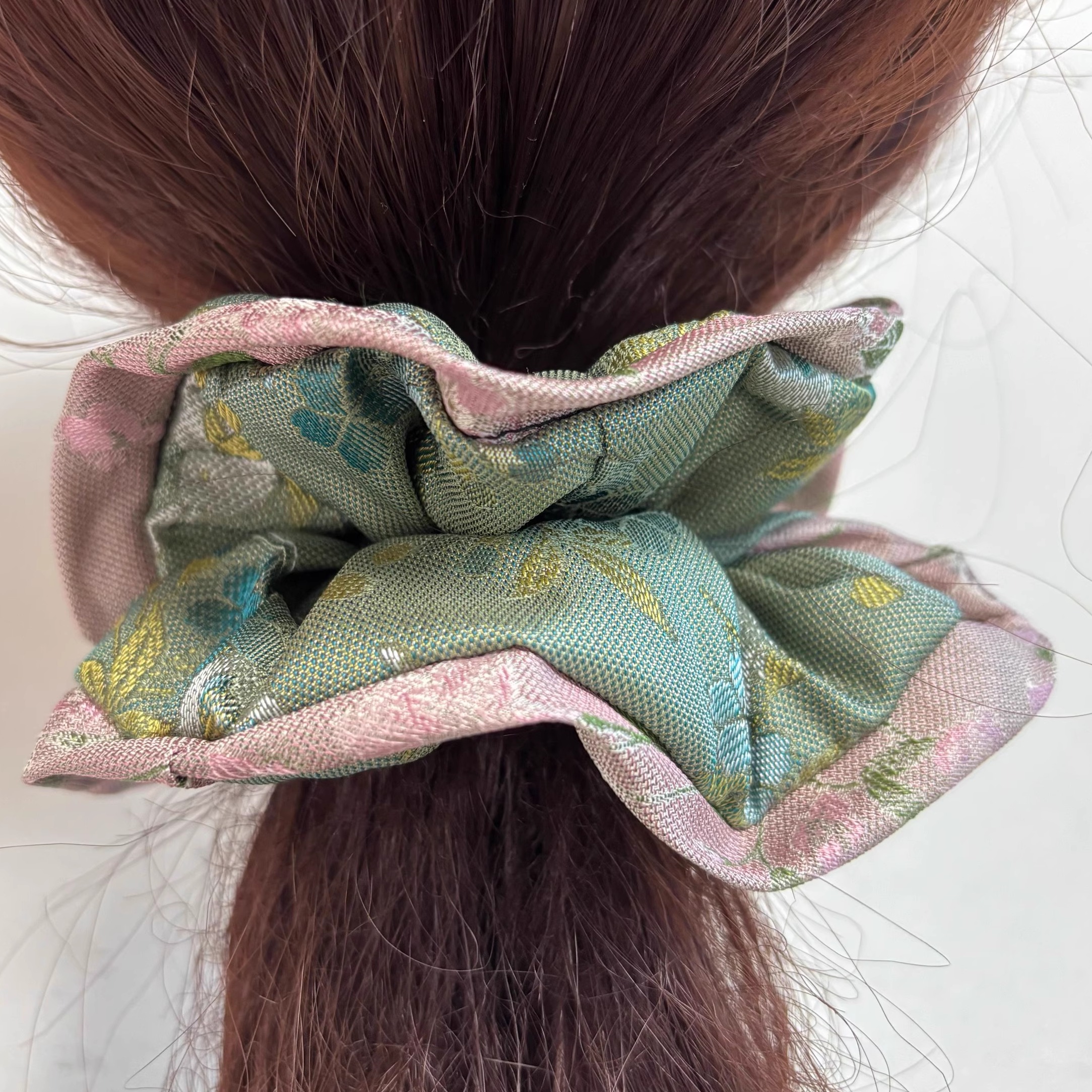 100%桑蚕丝香云纱拼接大肠发圈