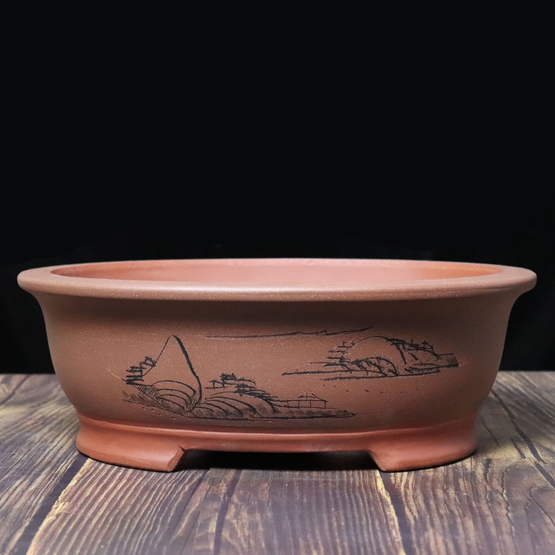 紫砂花盆宜兴精品盆景盆绿植花卉金弹子大长方形四方古典室内花盆