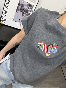 春装高级感彩色木马刺绣短袖女休闲宽松慵懒风百搭圆领T恤2026春