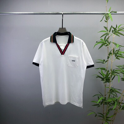 fromwrting 春夏新款欧美跨境男士休闲海军领短袖POLO衫口袋字母