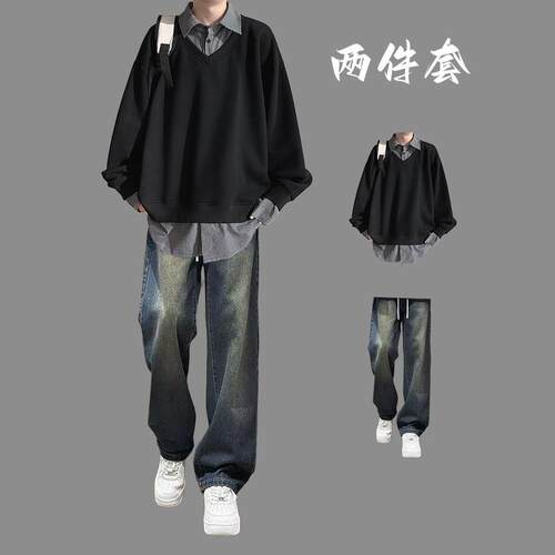 fromwrting 休闲运动套装男春秋宽松假两件卫衣青少年潮流学生
