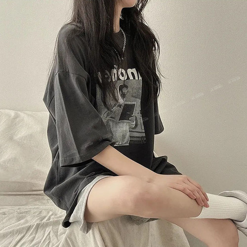 from wrting 休闲百搭T恤女夏季时尚卡通学院风宽松情侣潮牌短袖