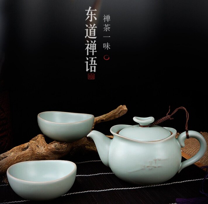 东道汝窑禅语壶杯组汝窑整套茶具茶杯功夫茶具套装陶瓷礼盒装天青