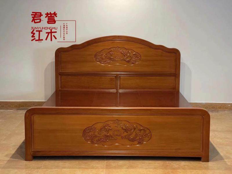 中式全实木单人床双人床菠萝格1.2/1.5/1.8米花梨色红木大床婚床