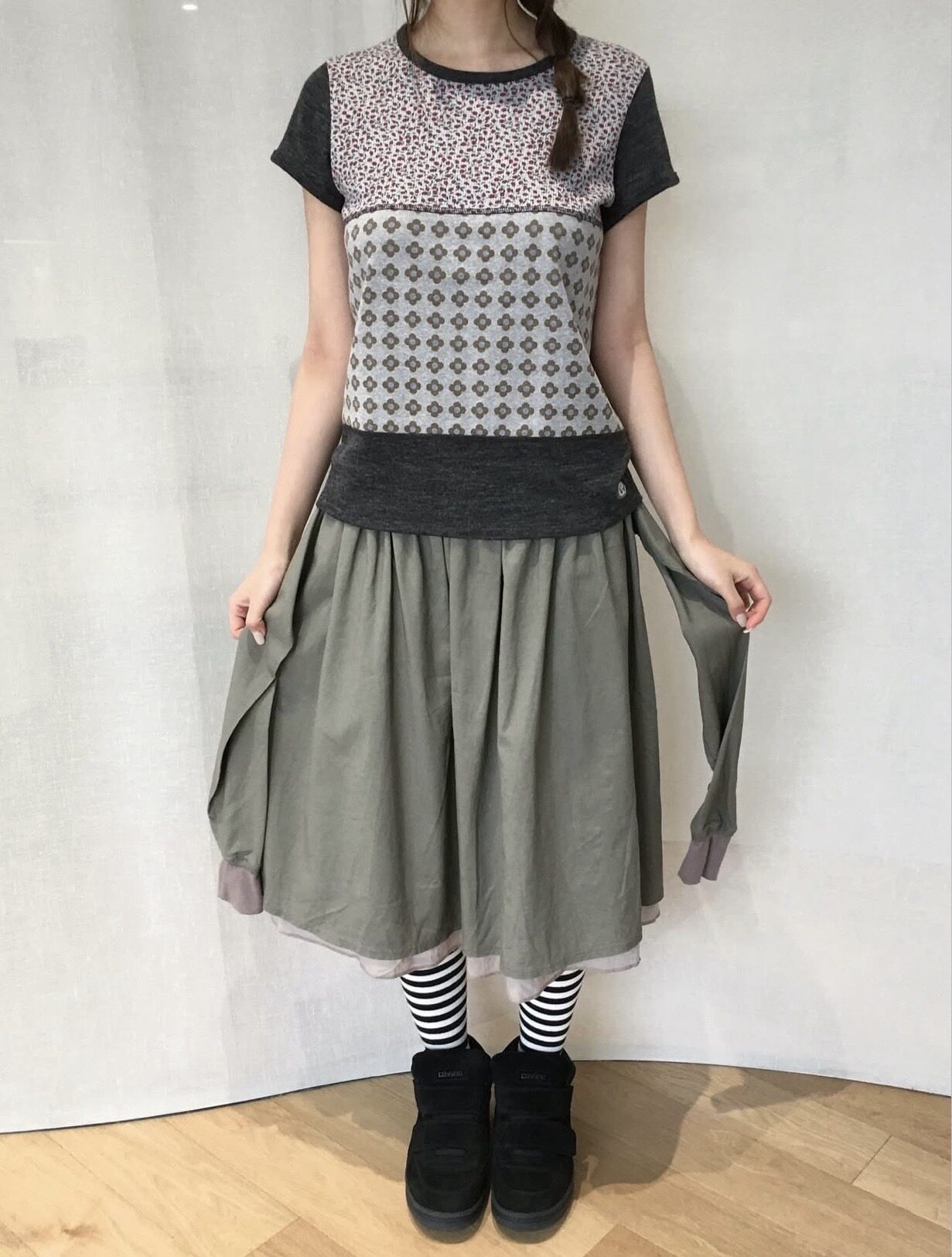 现货 韩系coyseio小众ins风设计款绑带双层面料层次感A字半身裙女
