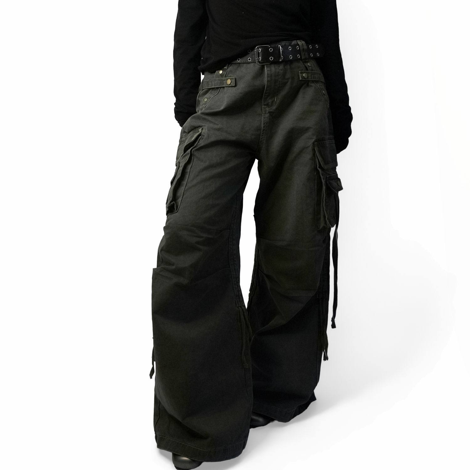 IN GEMINI CODE美式工装风多口袋绑带阔腿裤宽松休闲百搭工装裤,女装/女士精品,时尚工装裤,淘宝优惠券,粉丝福利购,淘宝优惠卷