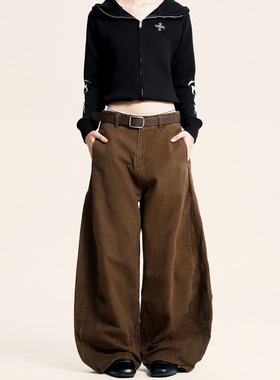 In Gemini Code 美式复古弯刀牛仔裤男女高街宽松设计感香蕉长裤