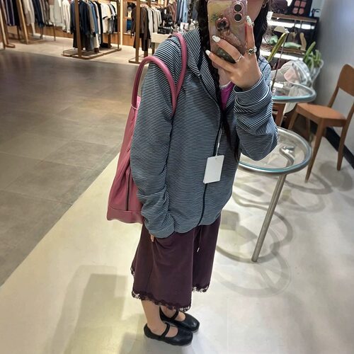 韩系条纹连帽卫衣外套女春秋宽松拉链开衫长袖上衣coyseio轻亚ins