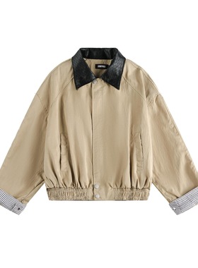 In Gemini Code美式复古格子拼接翻领外套男女宽松休闲夹克上衣