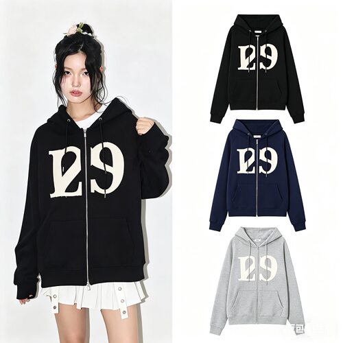 现货韩系外套卢允我同款ILLIGO刺绣连帽卫衣拉链开衫外套上衣男女