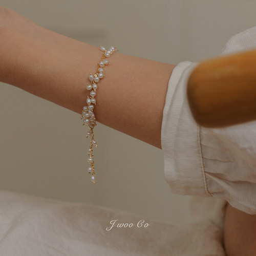 JWOO女一串天然珍珠浪漫手链