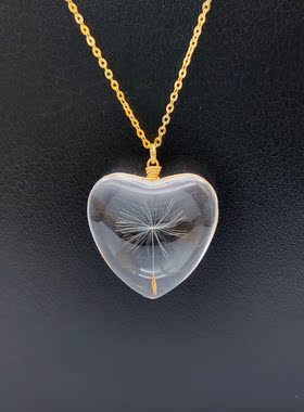原创蒲公英爱心镀金项链女简约款