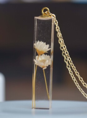 原创透明立方体树脂镀金项链