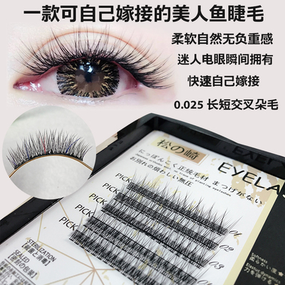 松之崎一簇多根美人鱼睫毛0.025超软长短交错朵毛自嫁接鱼尾睫毛