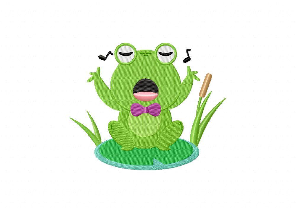 唱歌的青蛙电脑绣花刺绣文件图案logo下载1元高品质免费调整尺寸