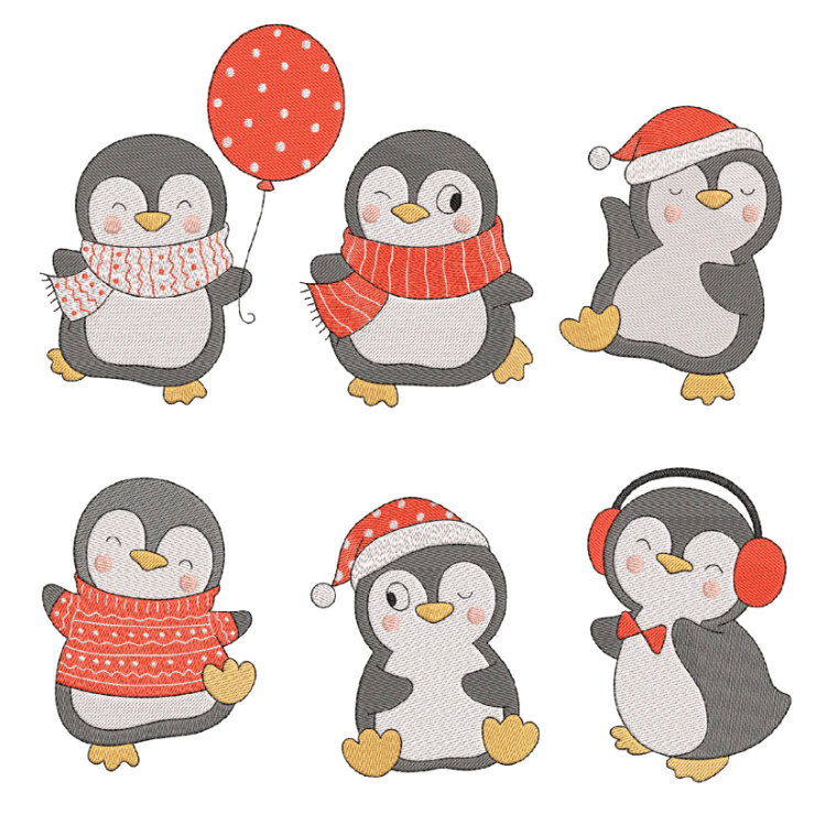 萌萌哒可爱企鹅系列刺绣文件家用商用绣花机通用格式emb dst pes