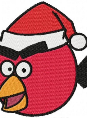 戴圣诞帽子的红色愤怒小鸟电脑绣花刺绣文件绣花机通用dst emb