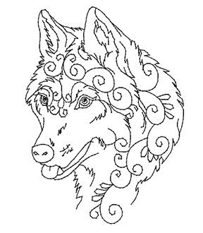 狼头系列电脑绣花刺绣文件动物图案简化单针单线来图来图绣花刺绣